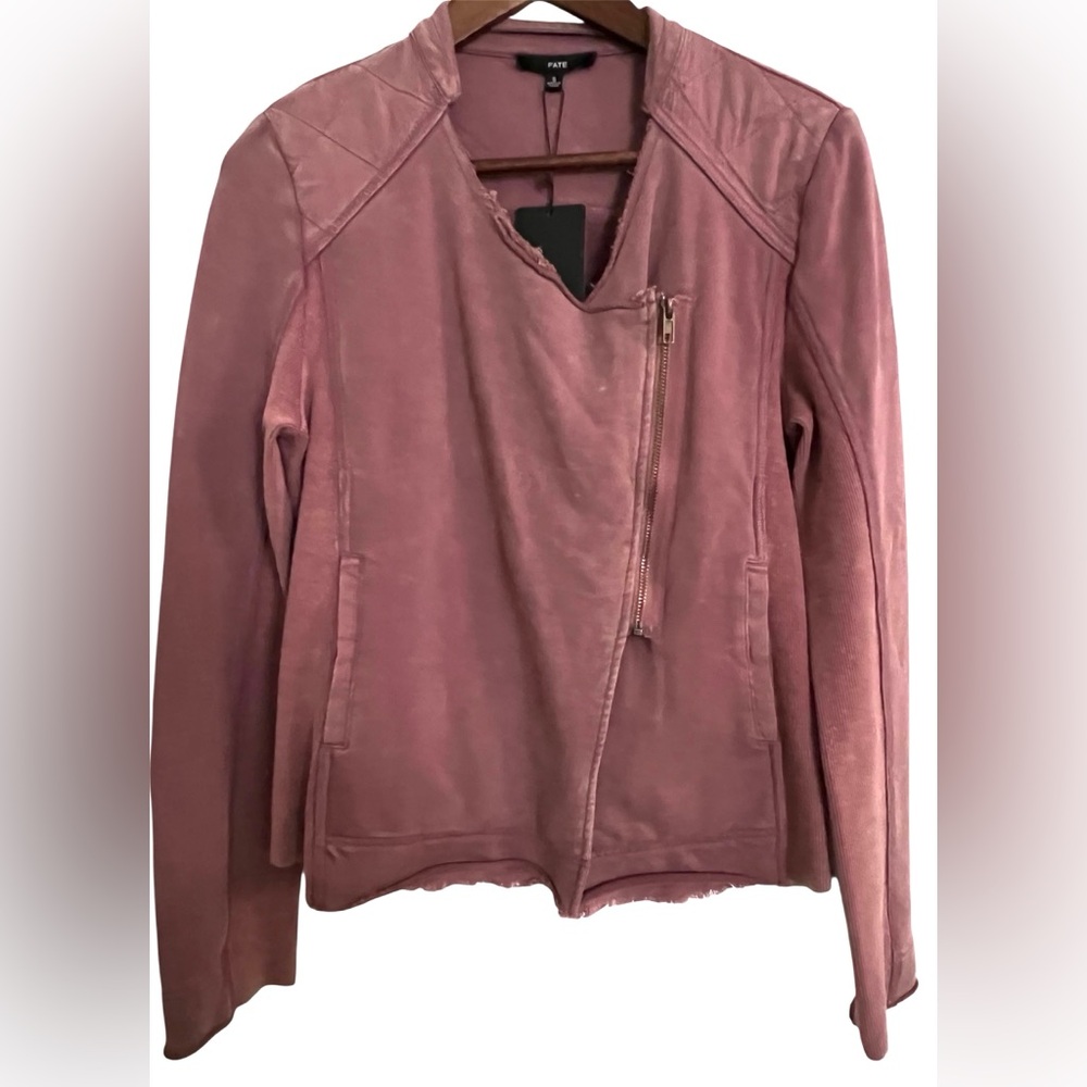 Fate Dusty Mauve 100% Cotton Asymmetrical Zip Moto Style Jacket, NWT, Size S